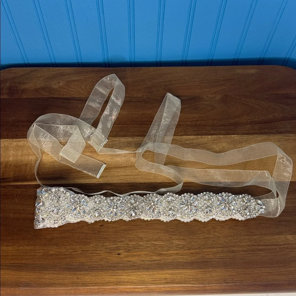 Embellished Crystal Bridal Sash Belt - Silver